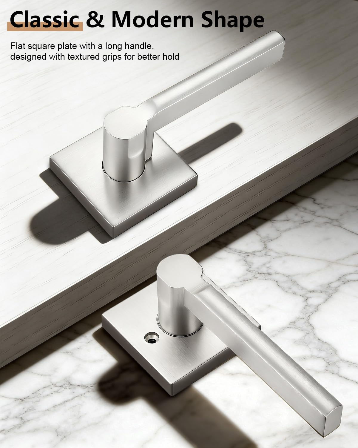 Probrico Brushed Nickel Passage Door Handles, 3 Pack Non-Locking Levers for Closet & Hallway, Modern Reversible Interior Door Hardware