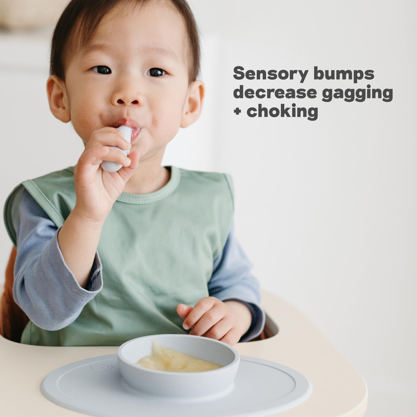 ezpz Baby Feeding Bundle – Tiny Spoon (2-Pack, Blue) + BLW Food Cutters (2-Pack, Sage) – 100% Silicone Baby-Led Weaning Set for 6–9+ Months – Infant Feeding & Prep Essentials