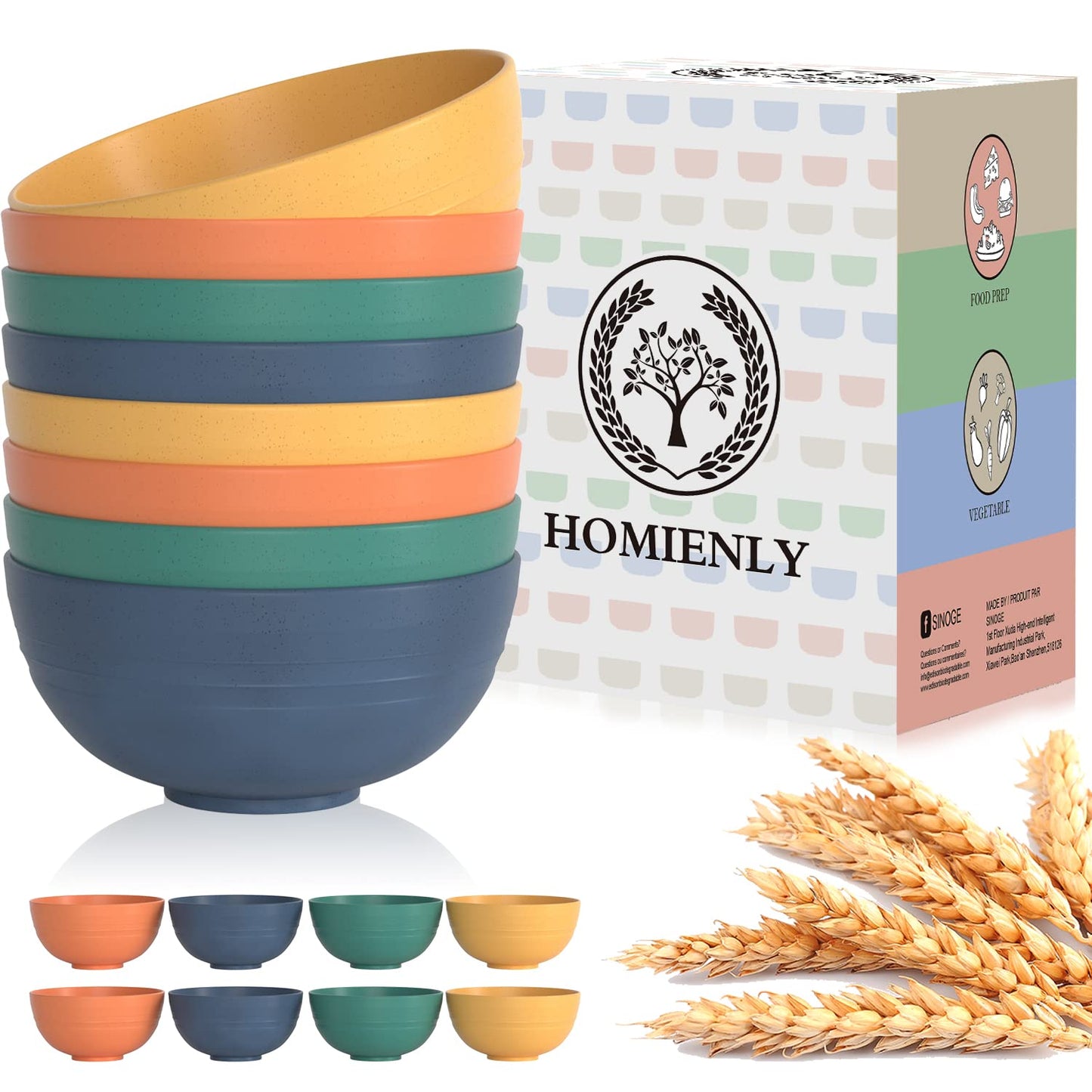 Homienly Plastic Bowls Alternative, Unbreakable Wheat Straw Cereal Bowls 8 PCS - Microwave & Dishwasher Safe Bowl for Cereal, Snack, Rice, Salad, Soup Bowls for Kitchen, Camping, Party(Muliti,26 OZ)