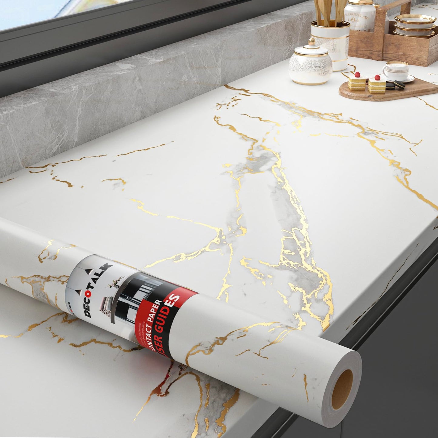 Decotalk White Marble Contact Paper for Countertops 17.7x120 Inch White and Gold Contact Paper Peel and Stick Countertop Contact Paper Waterproof White and Gold Marble Contact Paper Marble Wallpaper