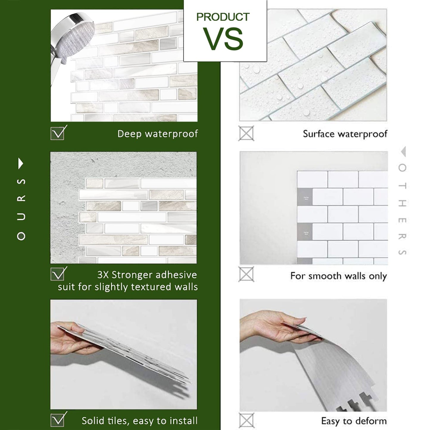 STICKGOO Thicker Design Peel and Stick, Self Adhesive Stick On Tile Backsplash for Kitchen and Bathroom, Beige & White, 12”×12”, 10 Sheets
