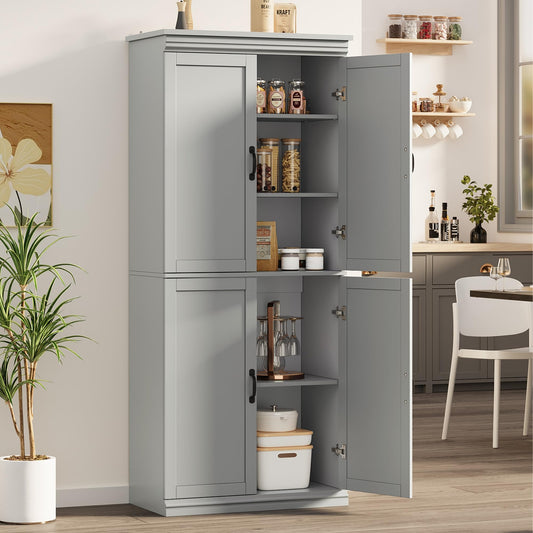 GarveeHome Pantry Cabinet, Freestanding Kitchen Pantry Storage Cabinet,70 in Cupboard, Tall Storage Cabinet with Doors and Adjustable Shelves, for Bathroom, Dining Room, Living Room, Gray