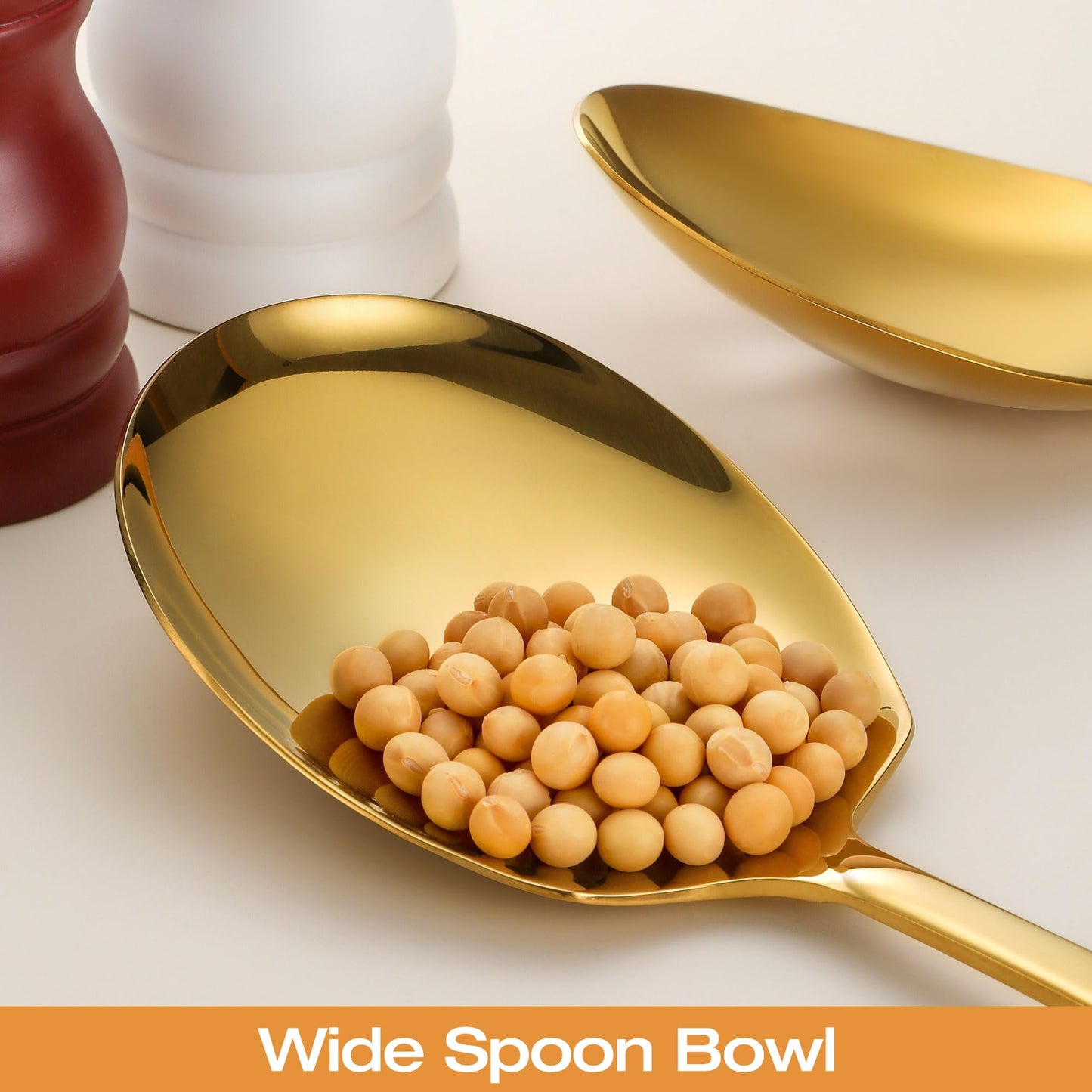 Extra Large Serving Spoons Set 11.7-Inch Gold Serving Utensils 18/8 Stainless Steel Big Metal Spoons for Buffet, Parties, Catering, Banquet - Dishwasher Safe (6-Pack, Gold)