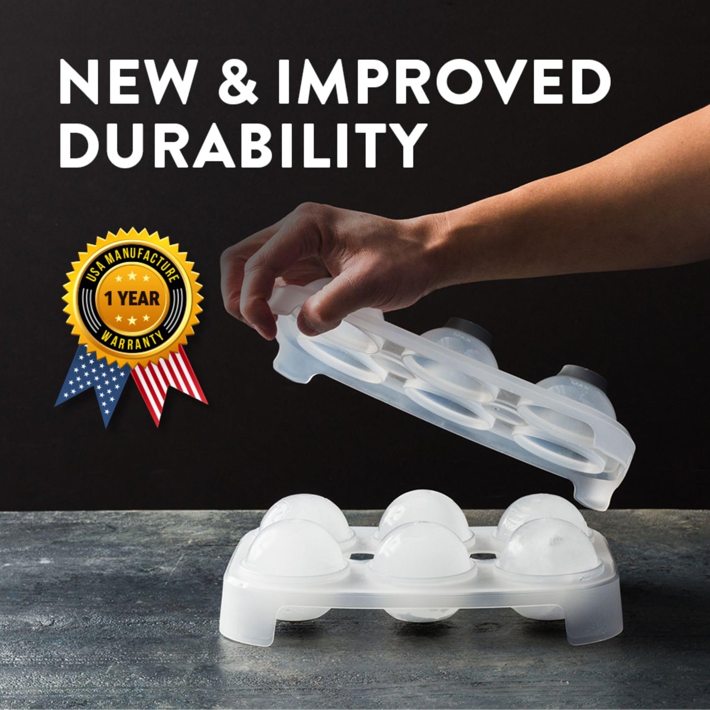 SVERES Large Round Ice Cube Mold | Leak-Free Whiskey Ice Cubes Mold | Top Fill Silicone Round Ice Cube Molds & Easy Release Ice Ball Maker | BPA-Free Big Ice Cube Molds Makes 2.5in Sphere Ice ball