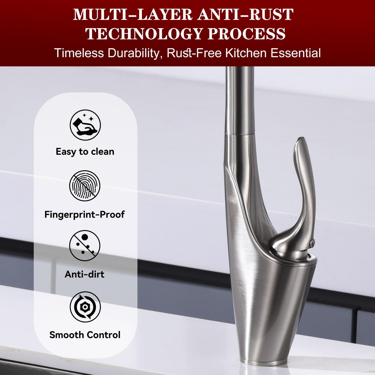 sumerain Brushed Nickel Single Handle Pull Out Kitchen Faucet, Stainless Steel 1 Hole Kitchen Sink Faucet with Pull Down Sprayer
