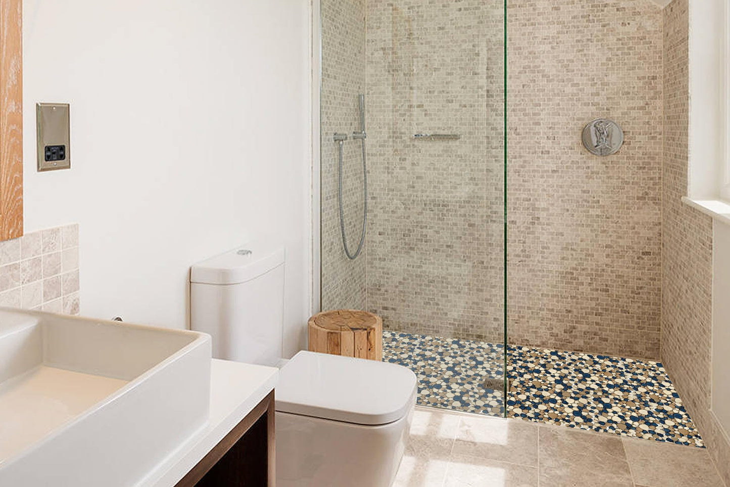 Elephantile Pebble Tile for Shower Floor Brown Blue Pebbles Mosaic Tiles for Bathroom Floor [Set of 5 Sheets]