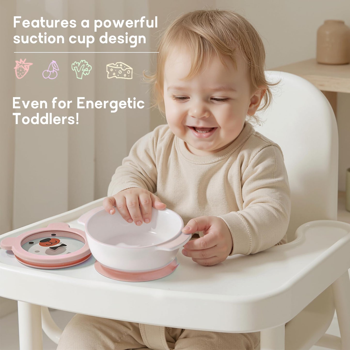Mrs. Chou Ceramic Suction Bowl for Babies and Toddlers, Non-Slip Silicone Suction Cup, BPA-Free Lids, Independent feeding, First Stage Self Feeding Essential, Baby-Led Weaning Snack Feeder