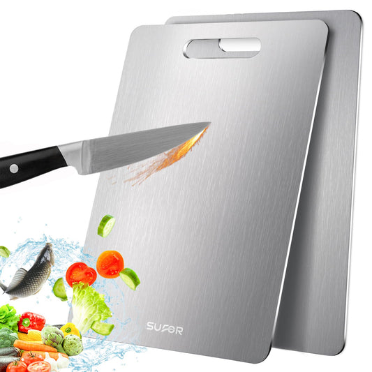 2 Pack Titanium Cutting Board - 100% Pure Titanium Cutting Boards For Kitche,Easy to clean, Double-sided food-grade Cutting Board For Cutting Meats, Fruits And Vegetables,15 * 11