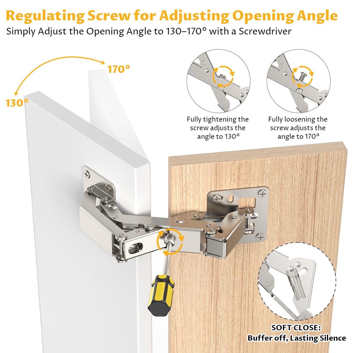 Chibery 4 Pack 170 Degree Soft Close Cabinet Hinges, Slow Smooth Hidden Frameless Lazy Susan Hinge, Concealed Hardware Surface Mount, Lid Support Trap Door, Self Closing for Corner, Kitchen Cupboard