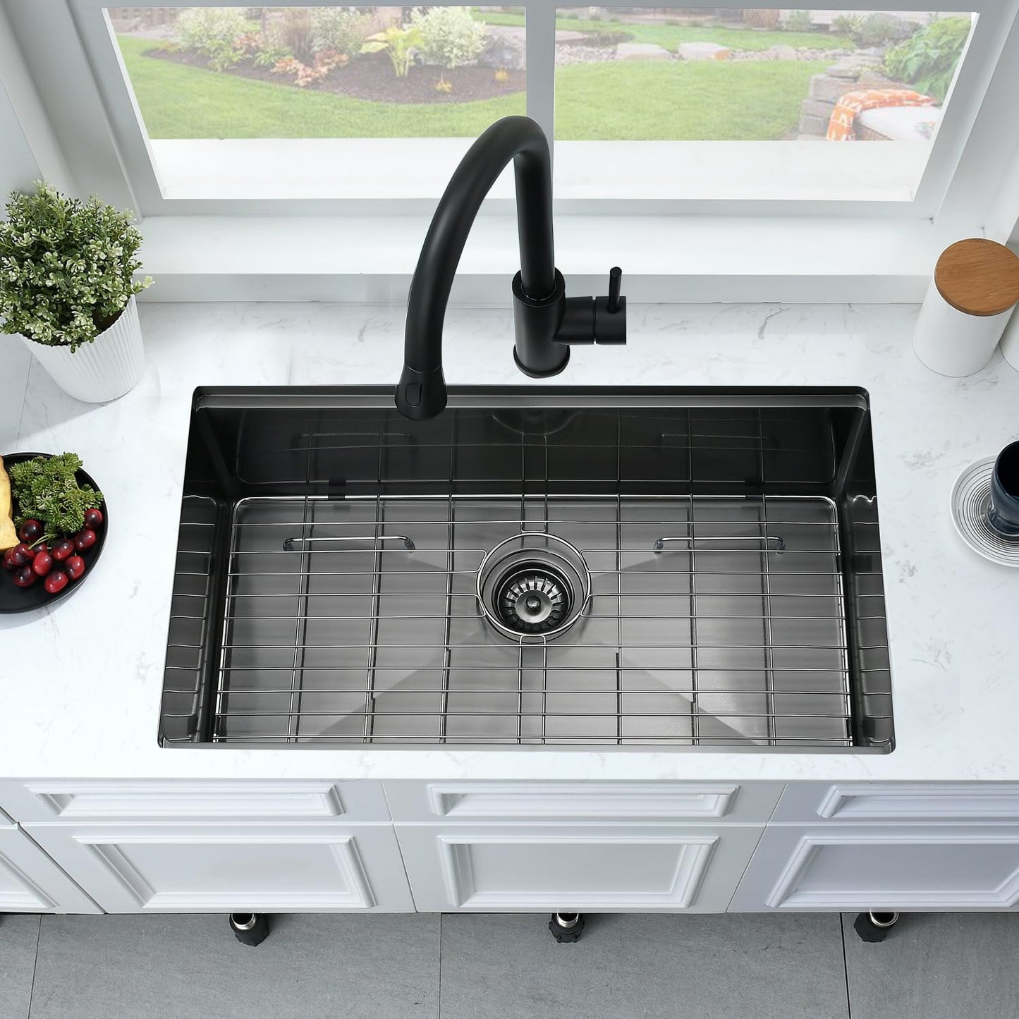 33 Inch Black Undermount Kitchen Sink Workstation-Bokaiya 33x19 Kitchen Sink Undermount Black Stainless Steel 16 Gauge 10" Deep Single Bowl Kitchen Sinks with Cutting Board
