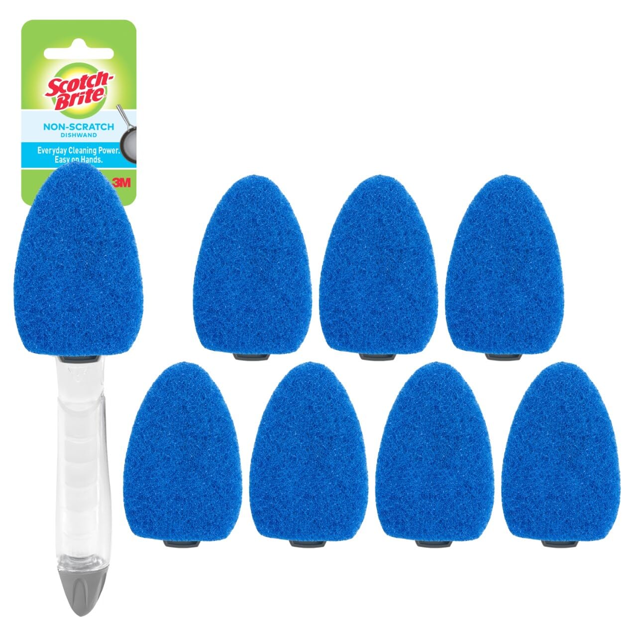 Scotch-Brite Non-Scratch Dishwand Kit, Includes 1 Wand & 7 Refill Pads, Keep Hands Out of the Mess