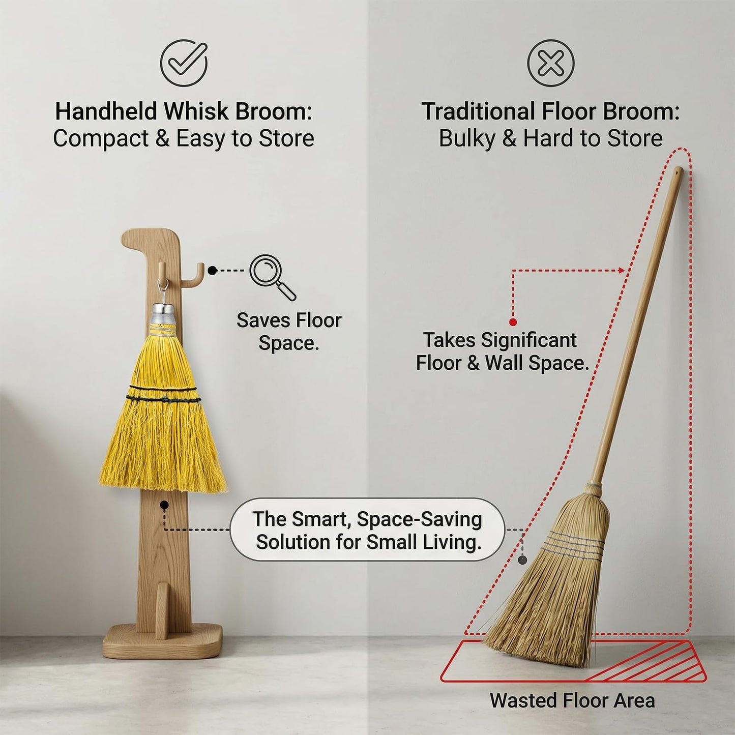 SINZHU Hand Held Whisk Broom 2 Pack, 12" Natural Handmade Corn Mini Broom with Stiff Bristles, Small Straw Sweeping Brush for Fireplace, Car Detailing, Workbench & Farmhouse Decor