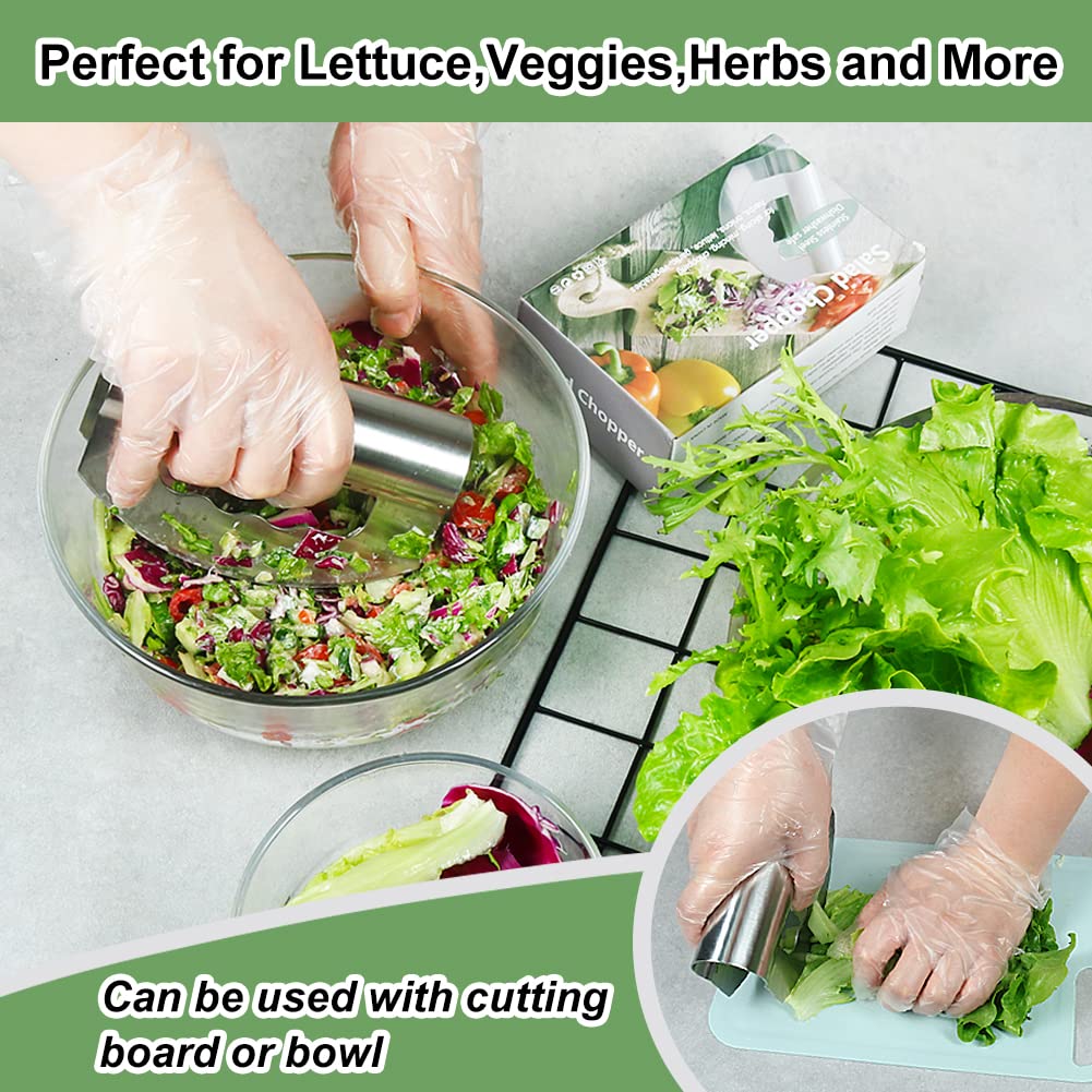 Salad Knife Chopper with Protective Cover - Stainless Steel Salad Cutter, Double Blade Chopping Knife, Mezzaluna Salad Chopper for Salad and Vegetable Mincing