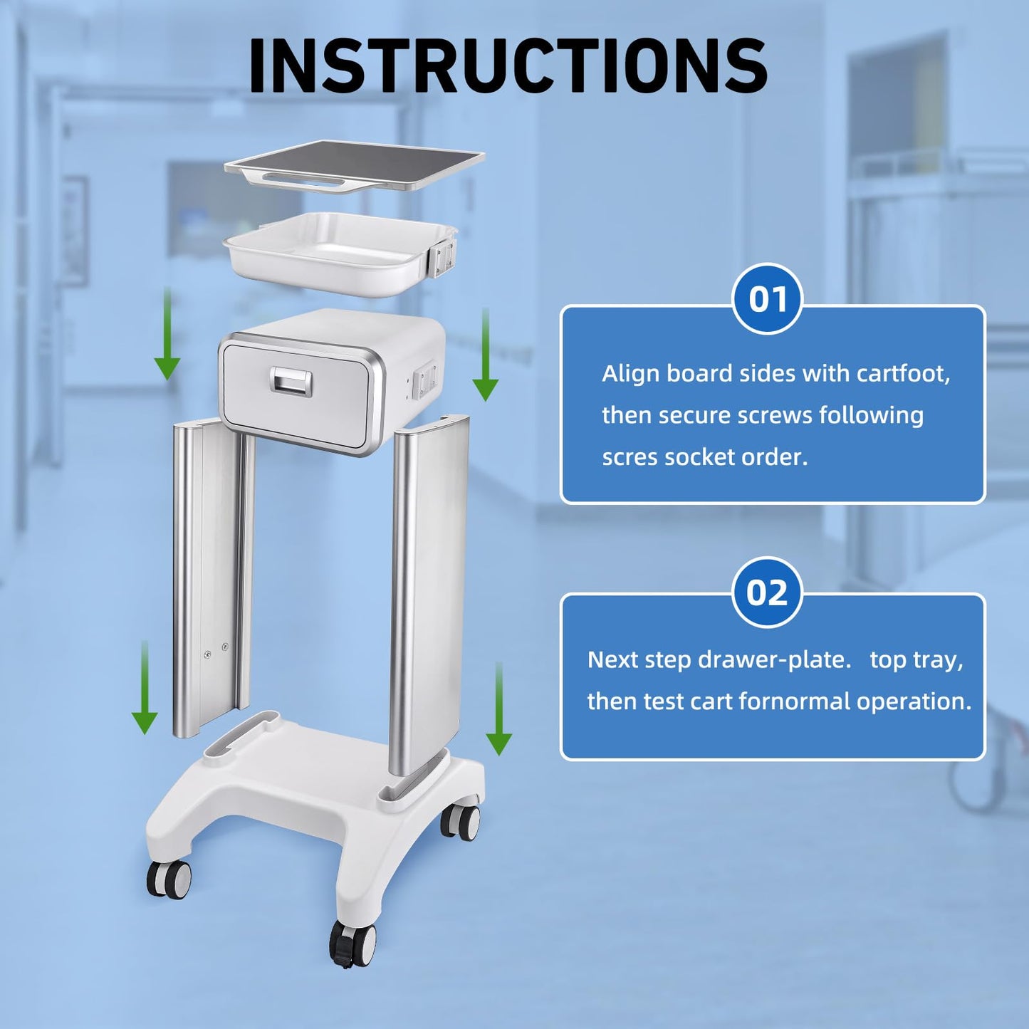 Portable Professional Medical Trolley Cart Load 130 Lbs with Drawers and Silent Wheels for Beauty SPA Home Hospital Office Medical Clinic