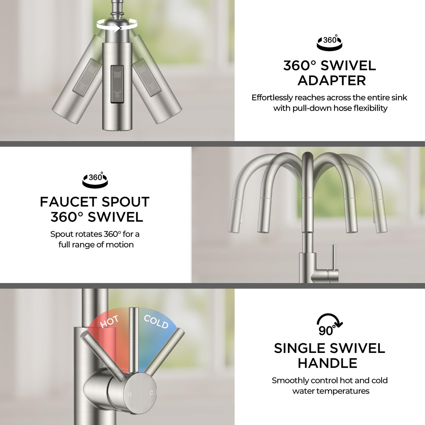 FORIOUS Kitchen Faucet with Soap Dispenser, Modern Brushed Nickel, Single Handle High Arc Stainless Steel Kitchen Sink Faucet with Pull Down Sprayer, 1 or 3 Hole Deck Mount for RV, Laundry, Outdoor