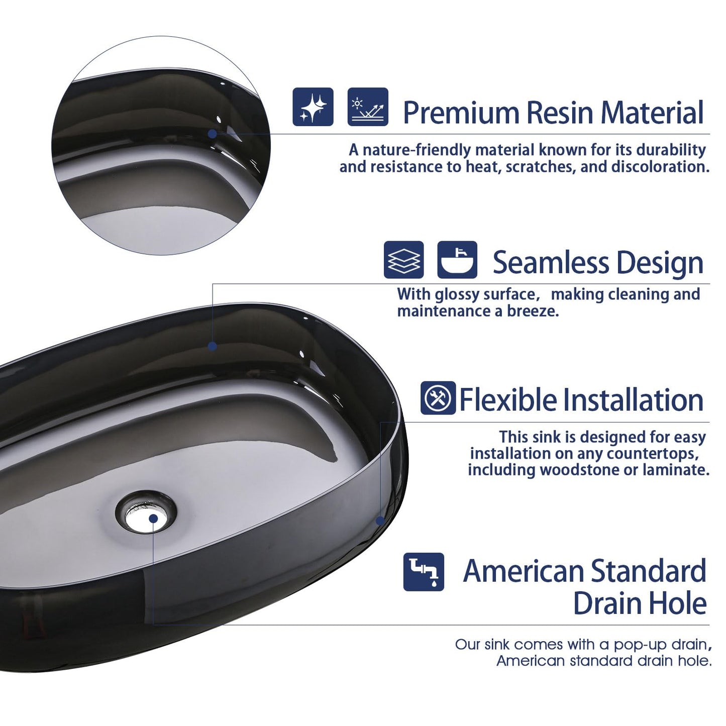 EQLOO Bathroom Vessel Sink, 23" x 15" Oval Sink, Grey Translucent Resin Vessel Sink with Pop Up Drain, Above Counter Bathroom Sink