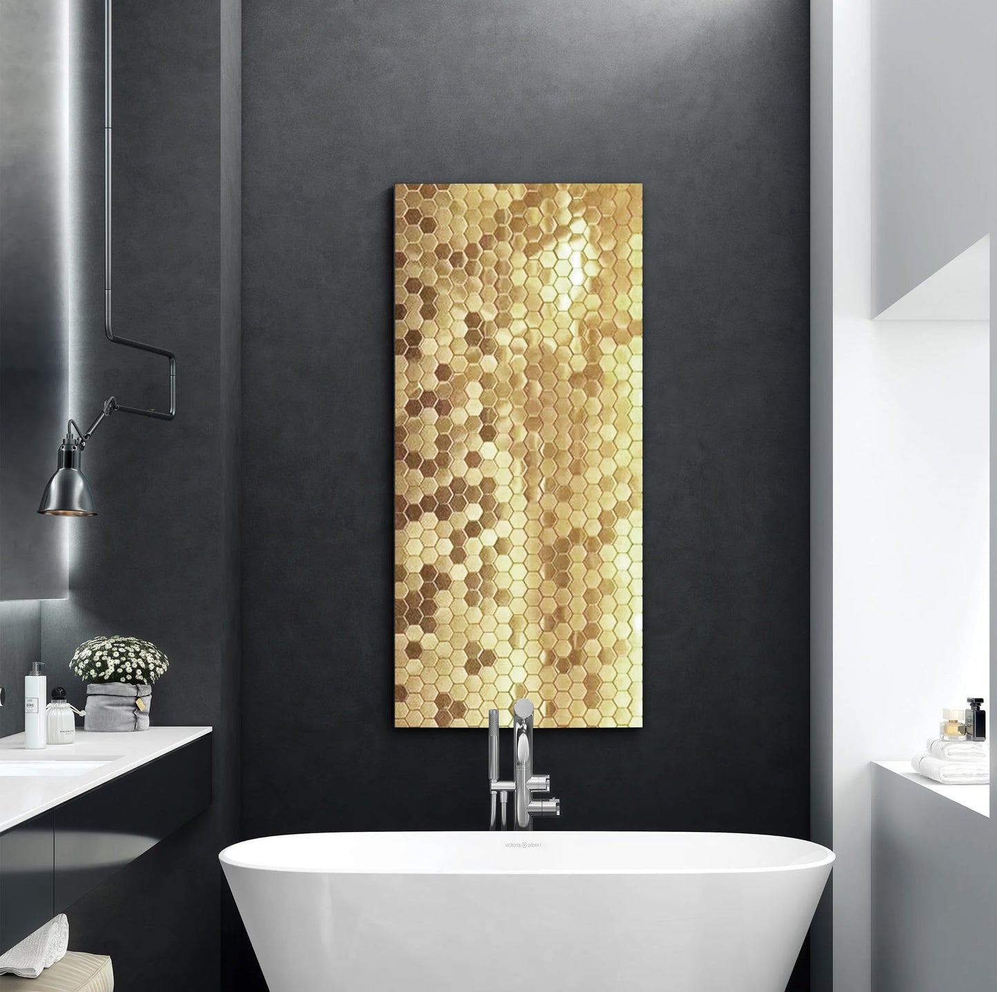 Blujellyfish Hexagon Gold Backsplash Tiles Metal Mosaic Tile Stainless Steel Brushed/Shiny Kitchen Bathroom Backsplash Shower Floor Wall Accent Tiles (5 Square Feet)