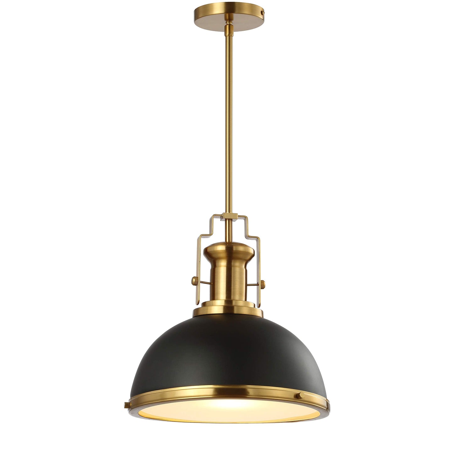 JONATHAN Y 13" Black/Brass Gold Modern Industrial Iron LED Dome Pendant Light, Adjustable Hanging Fixture for Kitchen Island or Entryway, Black Metal Shade, LED Bulb Included (JYL9536A)
