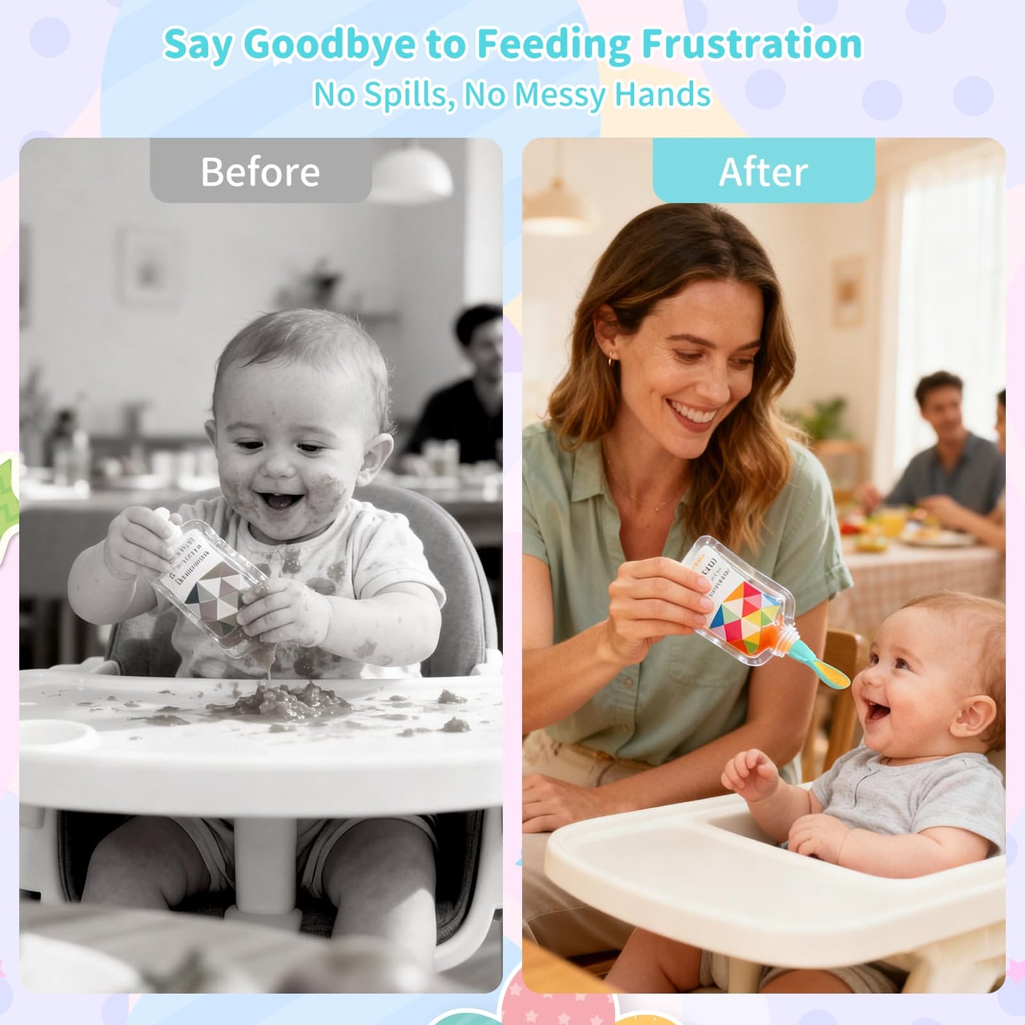 Universal Baby Food Pouch Spoon Attachment - 10 Pack, Silicone Baby Spoons for Pouches, Travel-Friendly Baby Food Squeeze Pouch Spoon