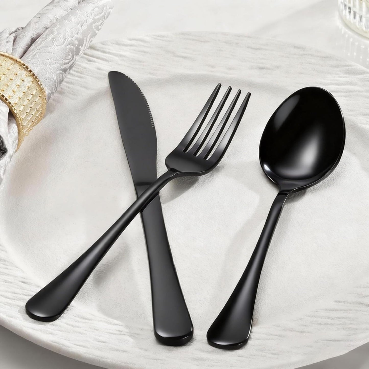 ERVILO 60 Piece Black Silverware Set - Service for 20, Stainless Steel Flatware Cutlery Set Include Knives Spoons Forks, Black Bulk Silverware for Wedding, Restaurant, Home, Dishwasher Safe