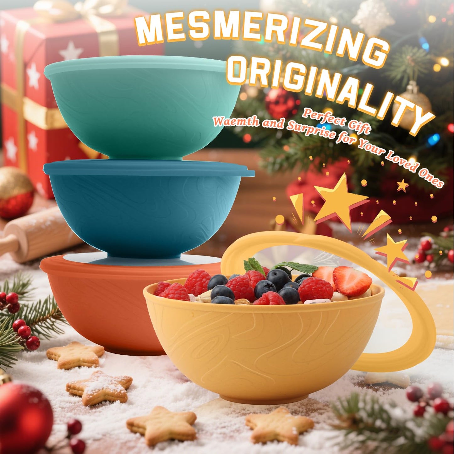Homienly Wheat Straw Bowls with Lids Salad Bowl 40 OZ Unbreakable Cereal Bowls for Kitchen, RV, Lunch Microwave Safe Camping Bowls Dishwasher Safe Soup Bowls Reusable Food Storage Bowls Multi, 4 Sets