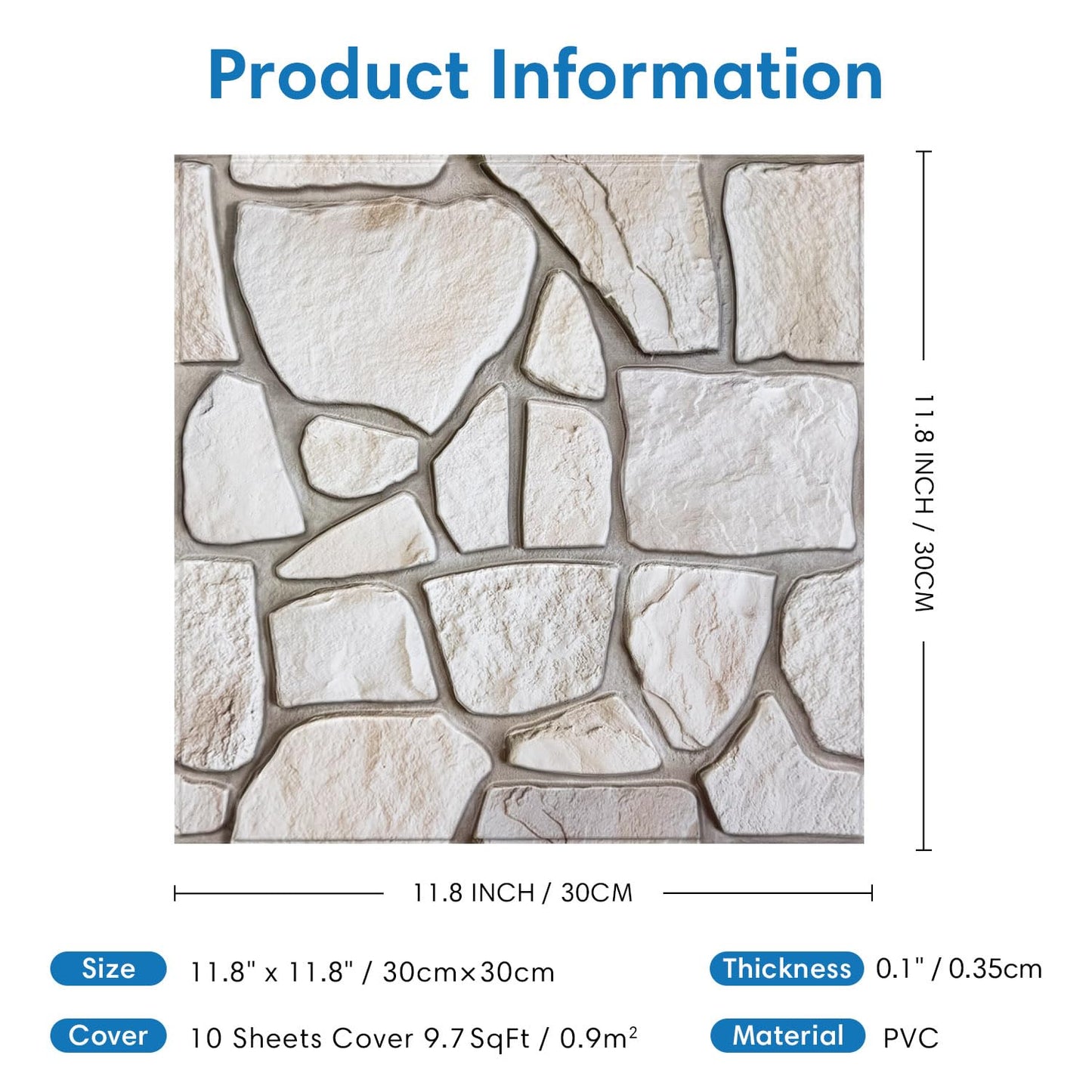 COMSTICKC 3D Faux Stone Wall Sticker Peel and Stick Wall Panels, 10 Pcs of 12"X12", Not Real Stone Ultra-Light Thin PVC Rock Adhesive Fake Stone Wall Covering Wallpaper Indoor Wall Decor, Beige