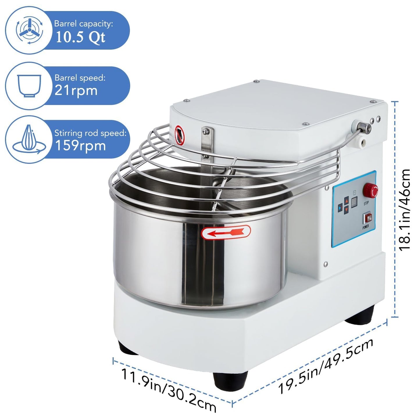 ExploreHorizon 10.5 Qt Commercial Food Mixer，110V 650W Dual-Rotation Dough Kneading Machine with Touchscreen Timer，Food-grade Stainless Steel Bowl & Safety Shield for Bakeries & Restaurants