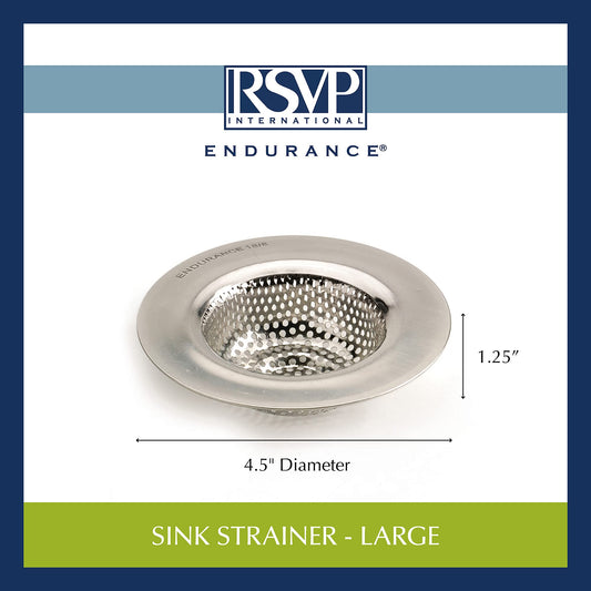RSVP International Endurance® Stainless Steel Large Sink Strainer, 4.5" | Traps Food Scraps | Polished Finish with Precision Pierced Holes | Dishwasher Safe