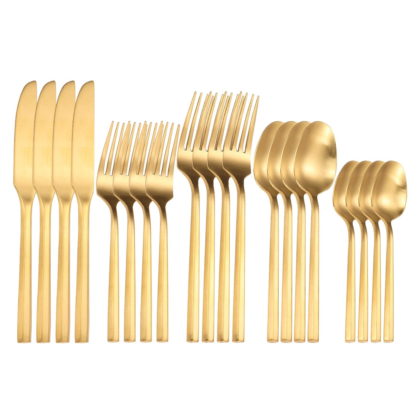 Zerophilo Matte Silverware Set Gold Flatware Set with Hexagon Handle 20 Pieces 18/0 Stainless Steel Cutlery Set Wedding Housewarming Gift Service for 4 (Matt gold)