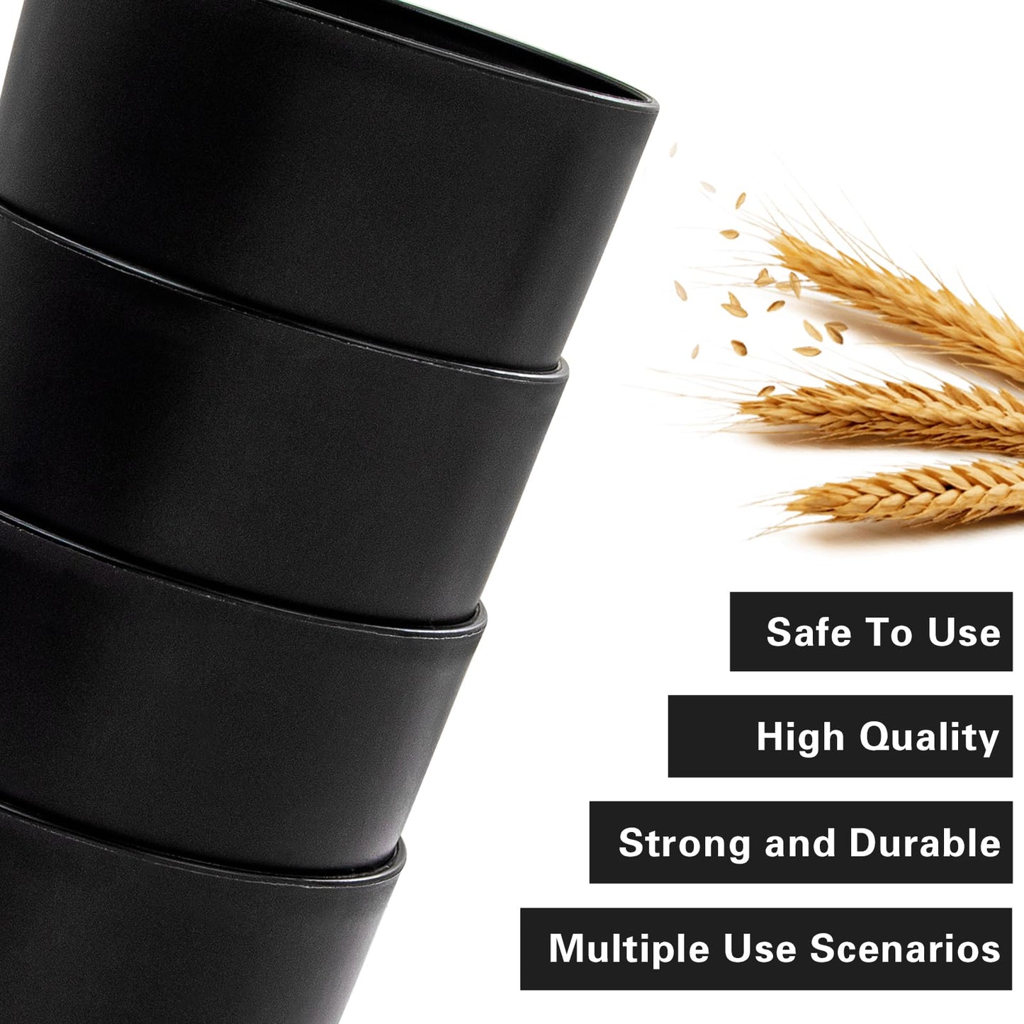 EI Black Wheat Straw Cups Set of 8,Drinking Glasses,Reusable Plastic Cups,Unbreakable Cups for Kitchen,Dishwasher Safe Water Glasses Tumblers,Suitable for Dinner on Picnic Outdoor Activities Dormitory