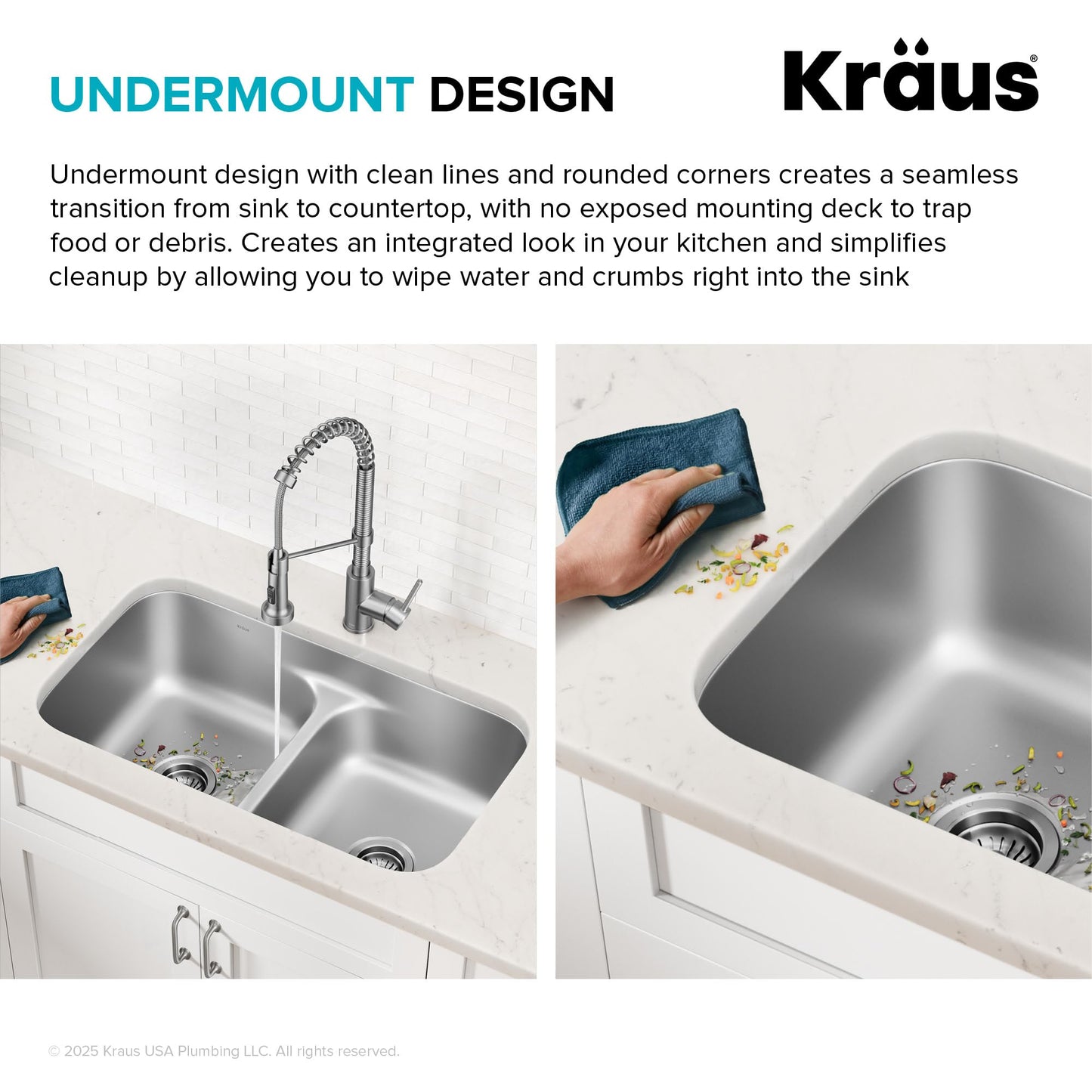 KRAUS Premier 32-inch Undermount 50/50 Double Bowl Low Divider 18-Gauge Stainless Steel Kitchen Sink with Strainers (x2), KBU32