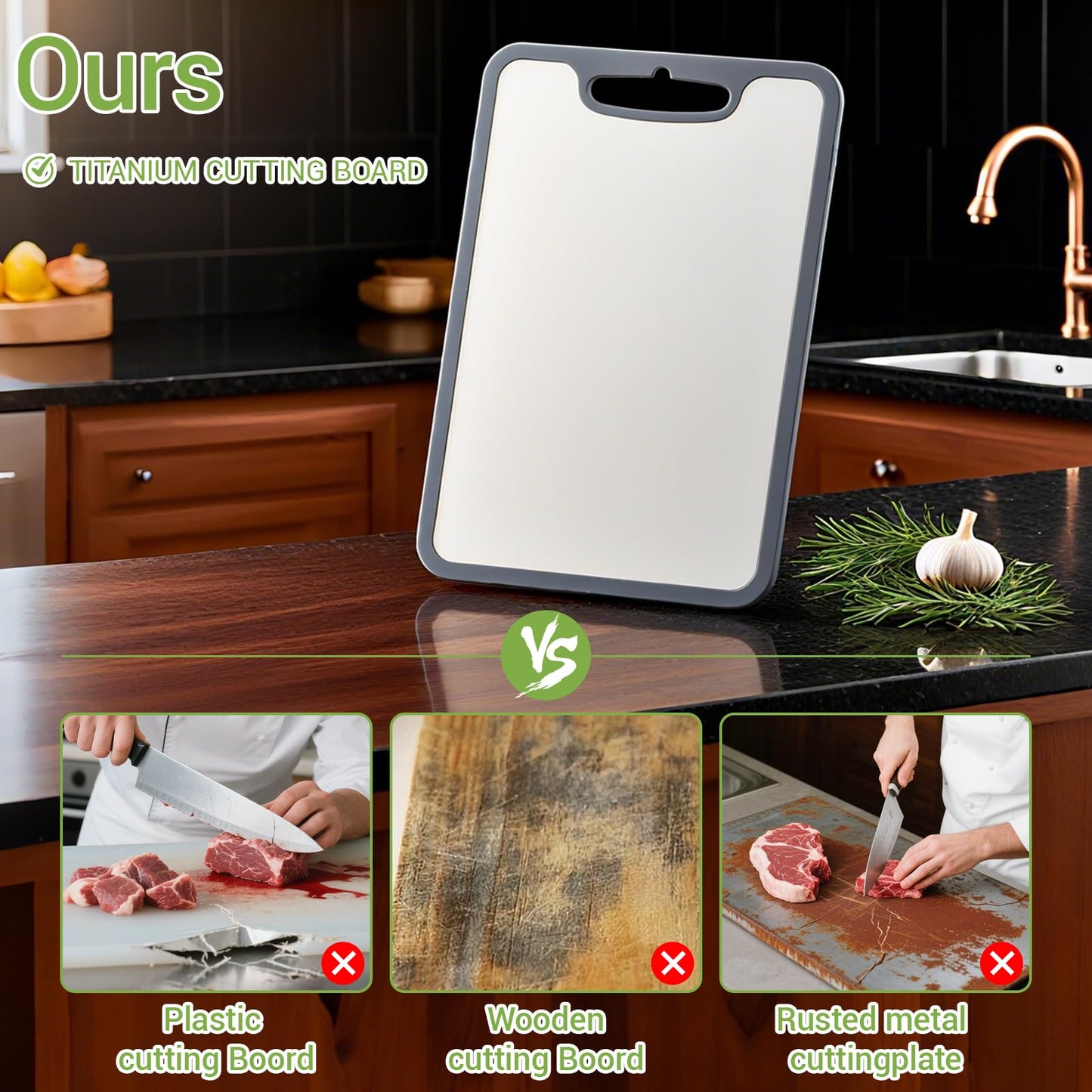 Titanium Cutting Boards for Kitchen & Camping,Metal Cutting Board,Silicone Edge for Non-Slip & Non-Cut,Built-in Handle,Long Lasting,Stain Resistant,Rust Resistant, Small(11.41''×7.87'')