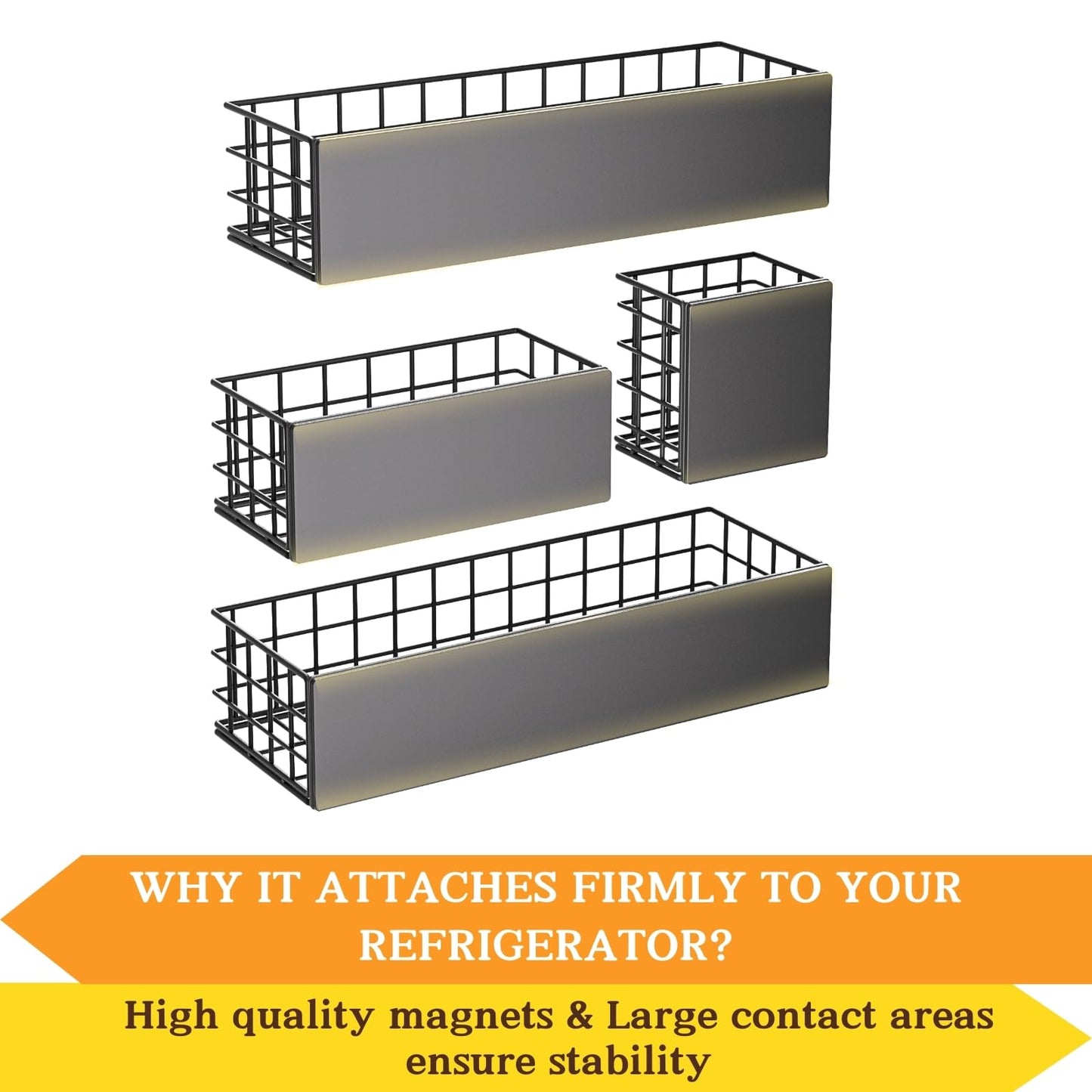 Ofiray-home Magnetic Fridge Shelf, 4-Pack Metal Strong Magnet Rack, Space Saving Spice Organizer, Utensil Holder, Fruit Potato Onion Storage Bins, Black Refrigerator Organizers and Storage