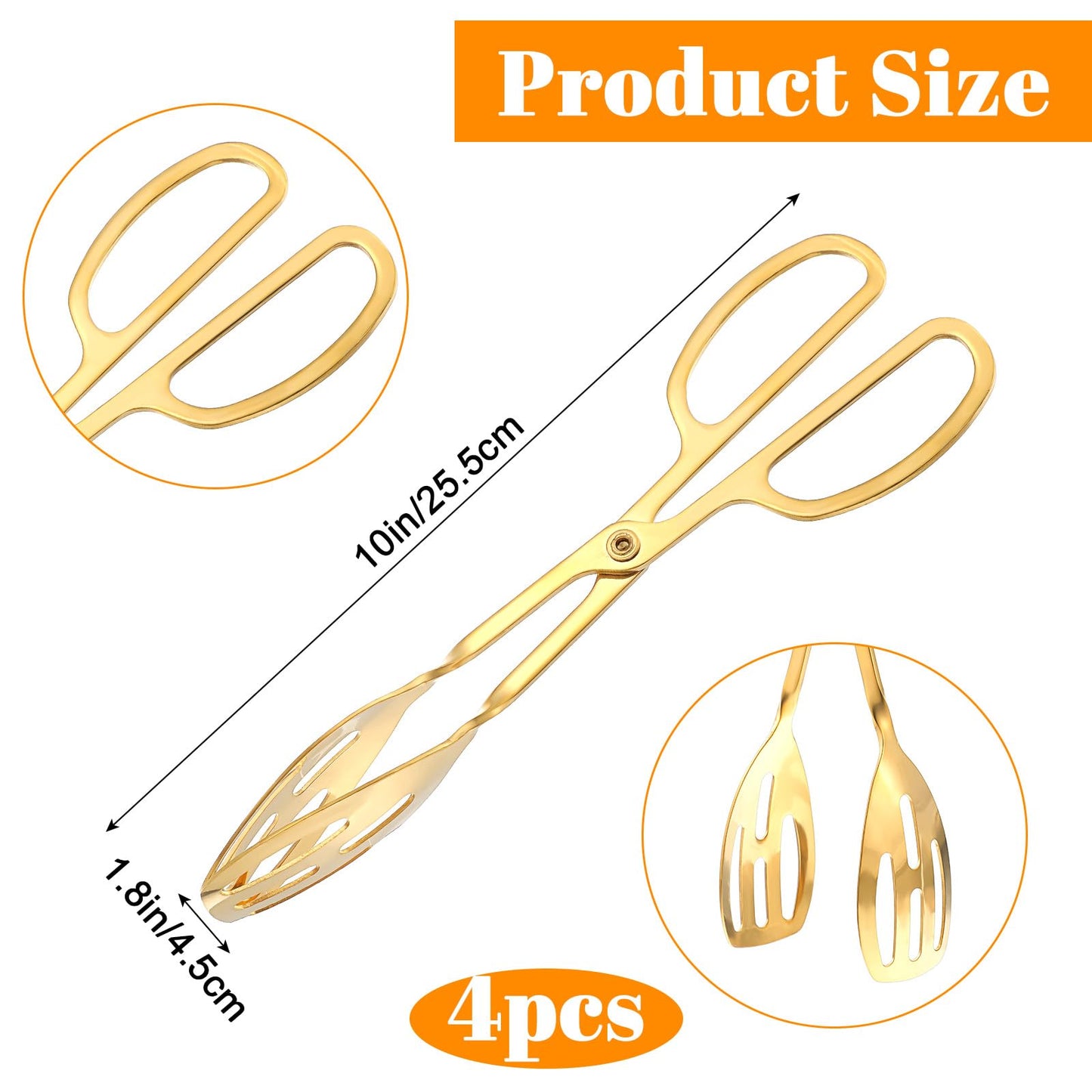 Dimeho 4 Pcs Gold Serving Tongs, Stainless Steel Serves Utensils 10 Inch Mini Salad Plated Buffet Serves Tongs for Wedding Party Kitchen Serving and Cooking
