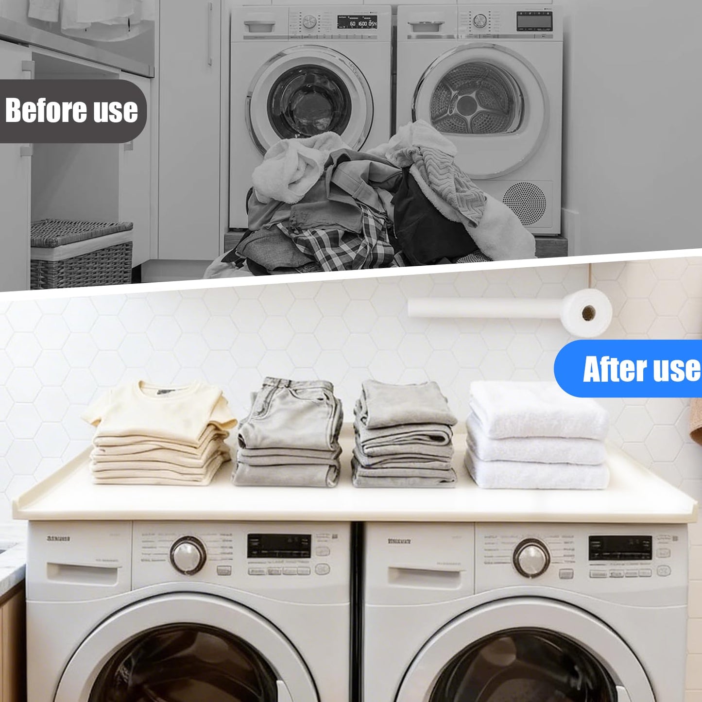 TTSZNB Washer Dryer Countertop, 54 in(L) x 27.5 in(W), Washer Dryer Top Cover, Laundry Countertop for Folding, Sorting and Ironing, Wear-Resistant and Easy to Clean (White)