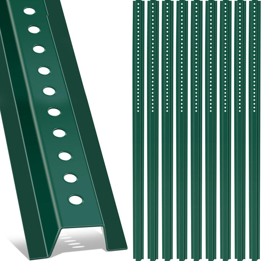 Gisafai 10 Pack 6ft Tall Green U Channel Sign Steel Post with Enamel Coating Heavy Duty Metal Sign Post with Pre Drilled Holes for Easy Mounting