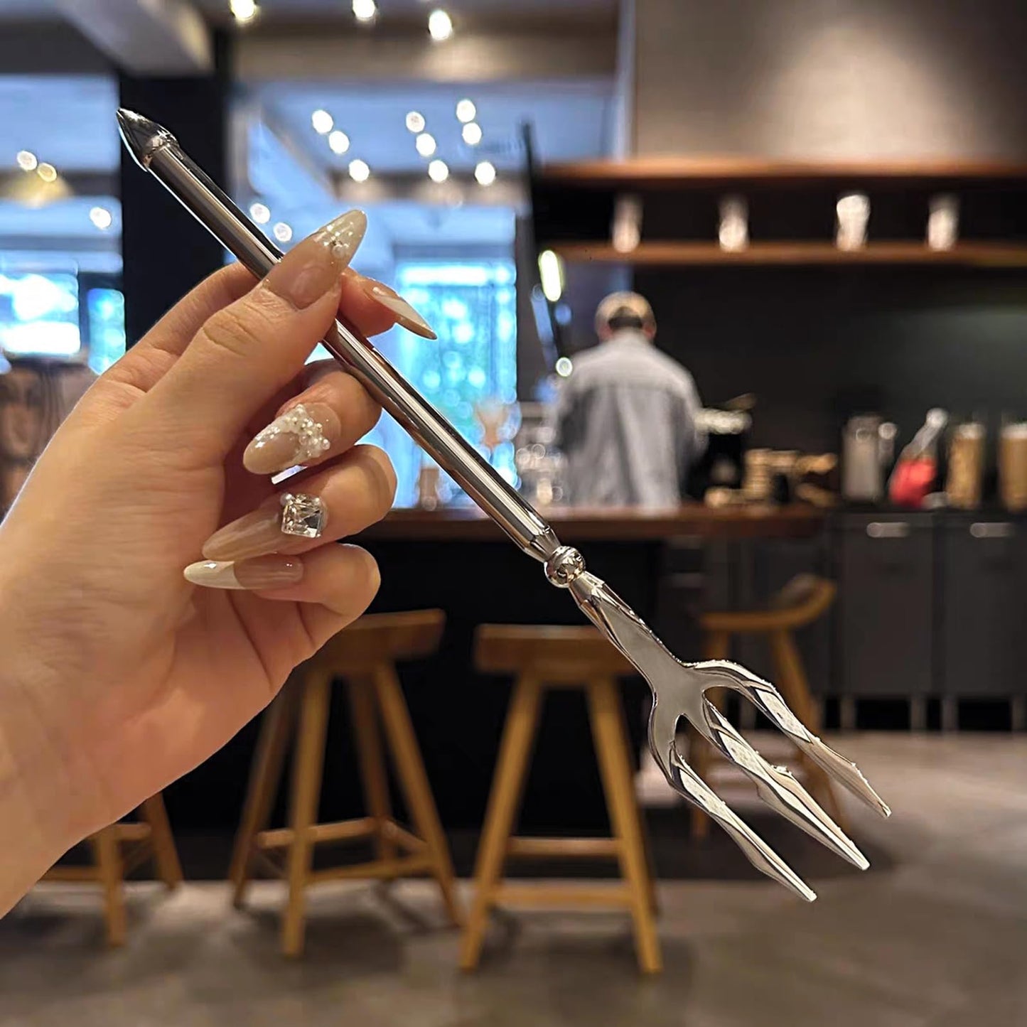 CHENSHUO Stainless Steel Dinner Fork,Meat Cooking Gourmet Steak Round Handle Long Handle Fork Used In Kitchen Restaurant,2 Pieces,Silver.