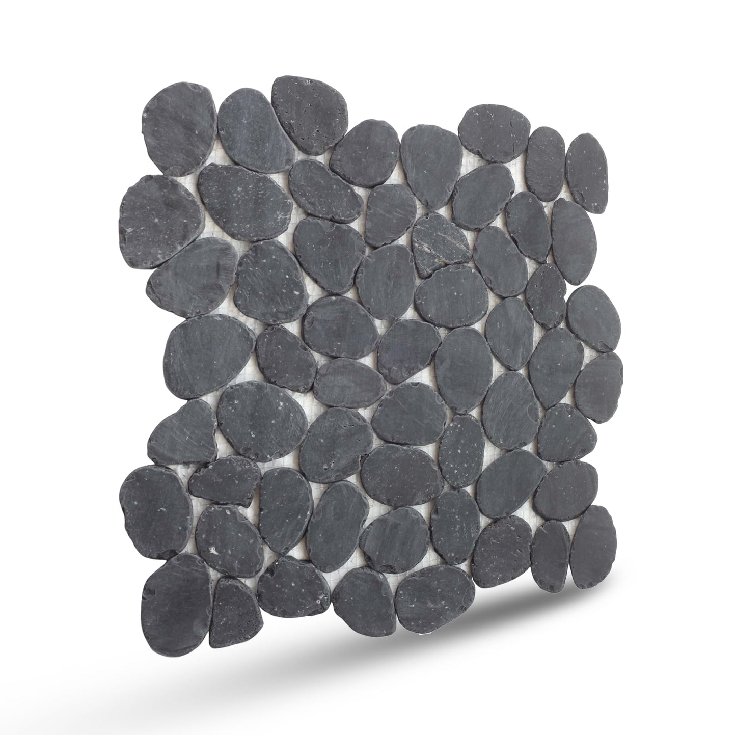 PEBBLETILE.CO Charcoal Sliced Pebble Mosaic, Tumbled Stone Backsplash Tiles for Kitchen Walls, Shower and Bathroom Floors, and Outdoor Areas (12" X 12")