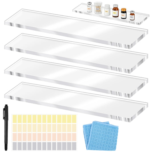 Anglecai 4 PCS 13 Inch Medicine Cabinet Shelf Replacement, Acrylic Clear Medicine Replacement Shelves for Bathroom/Living Room/Kitchen/Wall Mounted and Hanging Cabinets