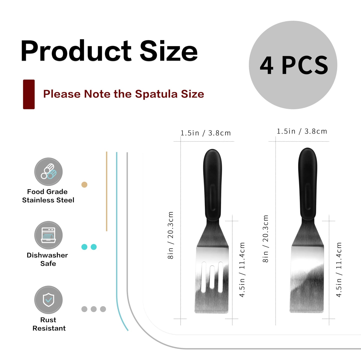 Small Spatula Professional Mini Serving Spatula, 4 Pieces Stainless Steel Metal Spatulas Set, Cutter and Serve Turner for Kitchen, Flipping or Cooking for Brownie, Cookie, Lasagna, Pancakes or Cake