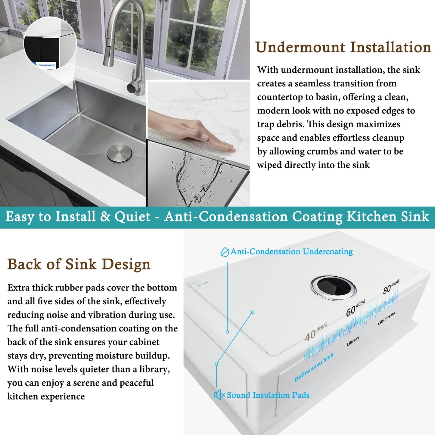 30 Inch Undermount Kitchen Sink - Delironexu 16G Stainless Steel Undermount Sink, 30''x18'' Deep Single Bowl Kitchen Sinks with 4 Accessories