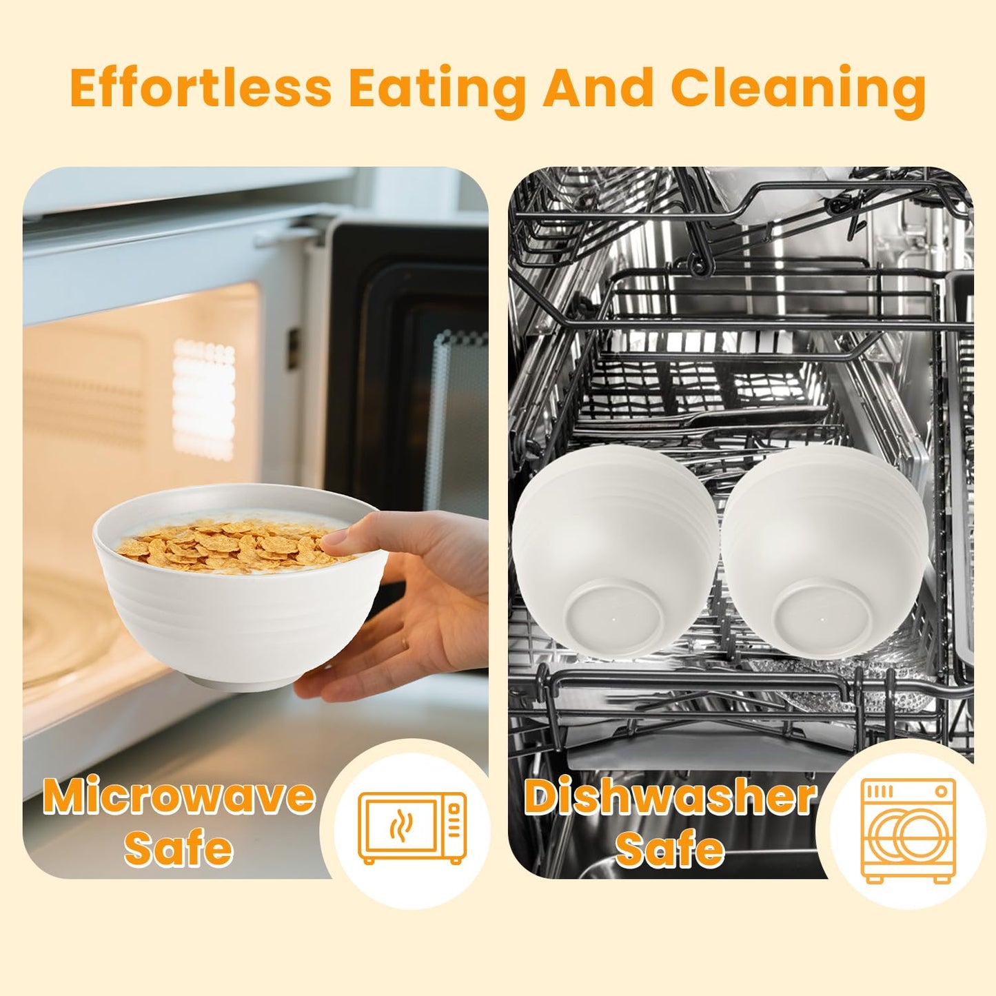 Homienly Wheat Straw Cereal Bowls Plastic Bowls Alternatives 26 OZ Unbreakable Soup Bowls for Kitchen, Outdoor, RV Microwave and Dishwasher Safe Bowl Set of 6, Reusable (White)