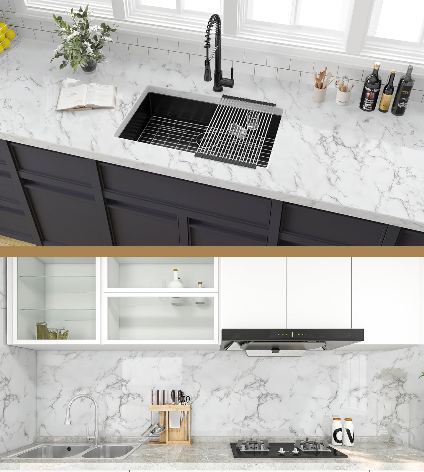 CiCiwind Marble Contact Paper for Countertops Glossy Granite Wall Paper Peel and Stick Waterproof Removable Self Adhesive Kitchen Wallpaper Decoral Kitchen Backsplash Cabinets Washroom 15.7" X393.7
