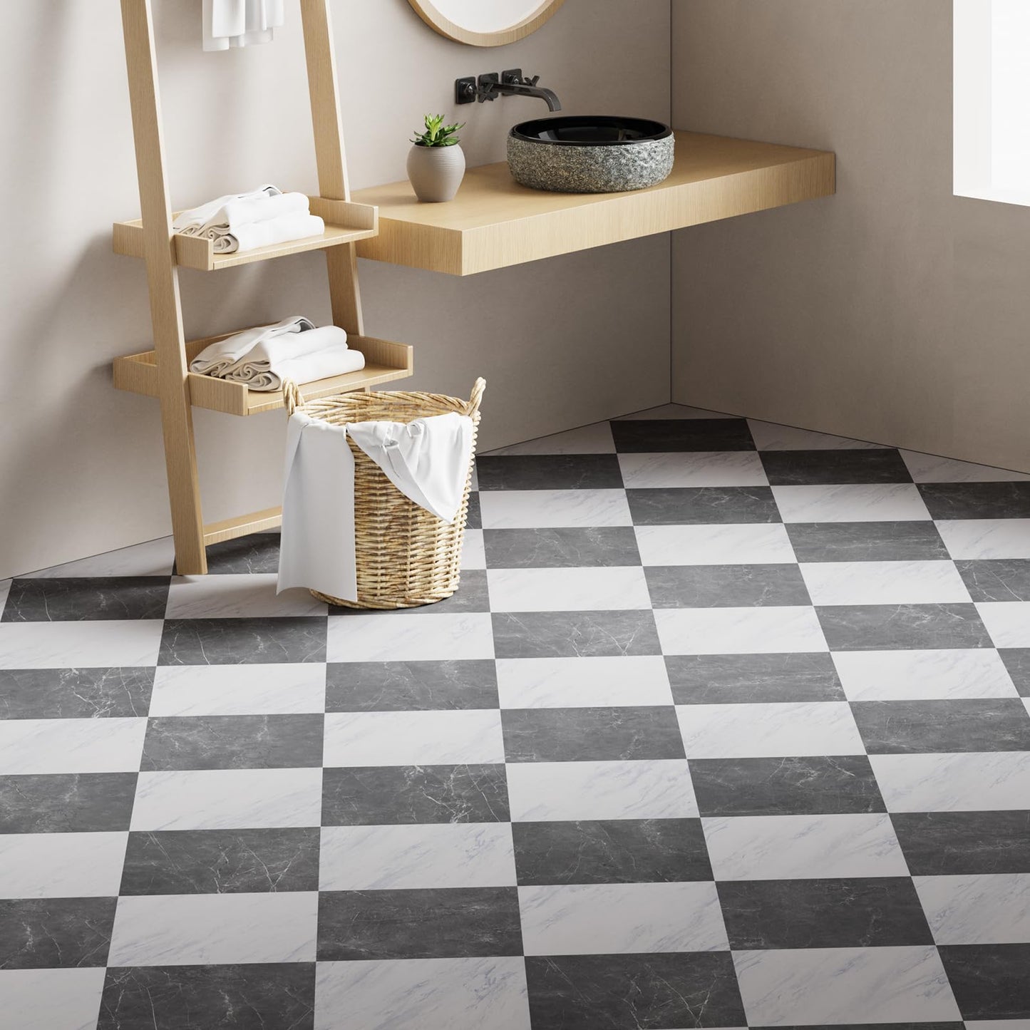 ATOPOSE Peel and Stick Floor Tile Waterproof,30-Pack 12x12 Inch,Checkered Marble Texture Vinyl Tiles,Easy DIY for Kitchen, Dining Room,Bathroom,Cover 30 Sq. Ft(Grey/White Marble,15 Tiles Per Color)