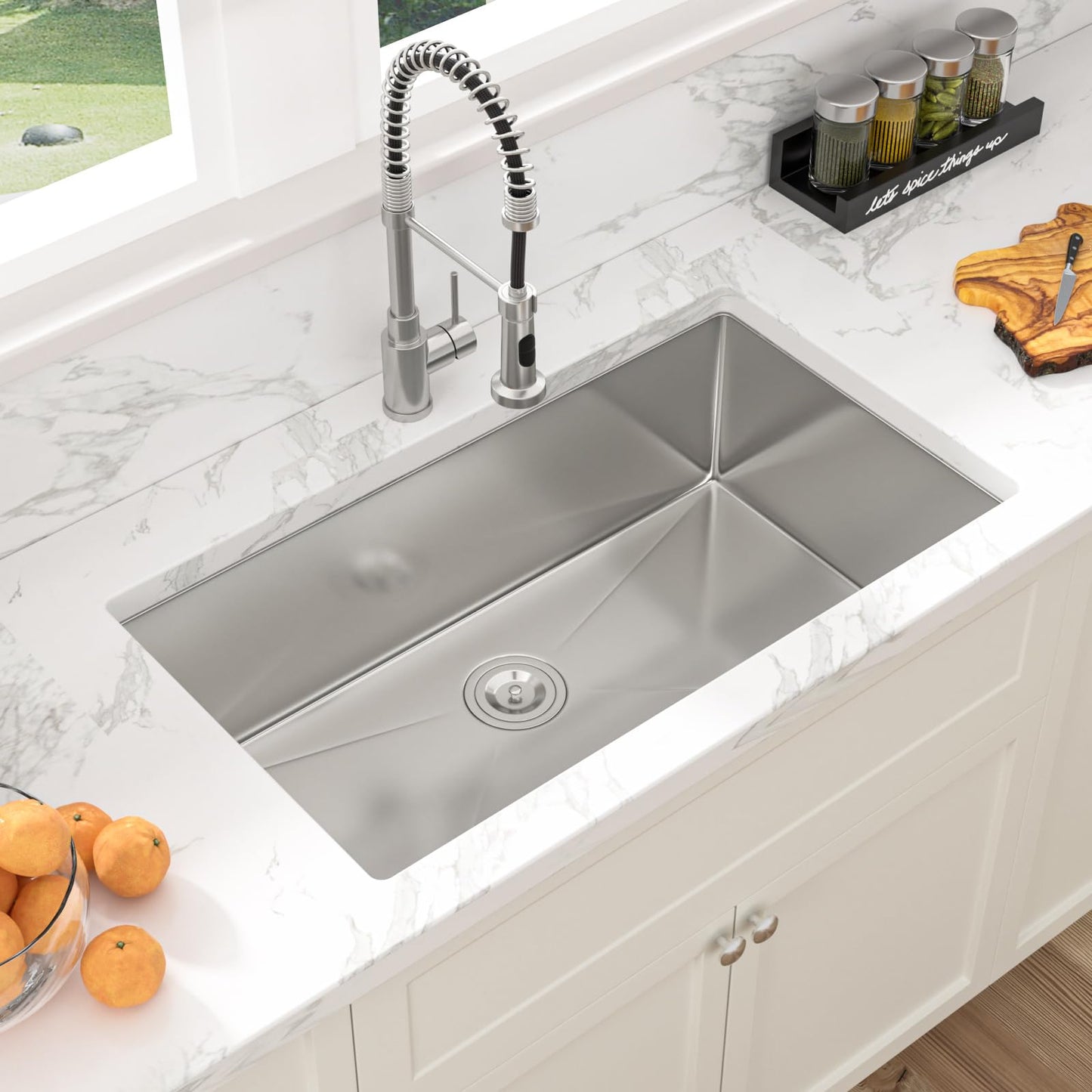 Sarlai 30 Undermount Kitchen Sink 30x18 Inch Stainless Steel Single Bowl Kitchen Sink Round Corner 16 Gauge Handmade Under Counter Sinks Basin