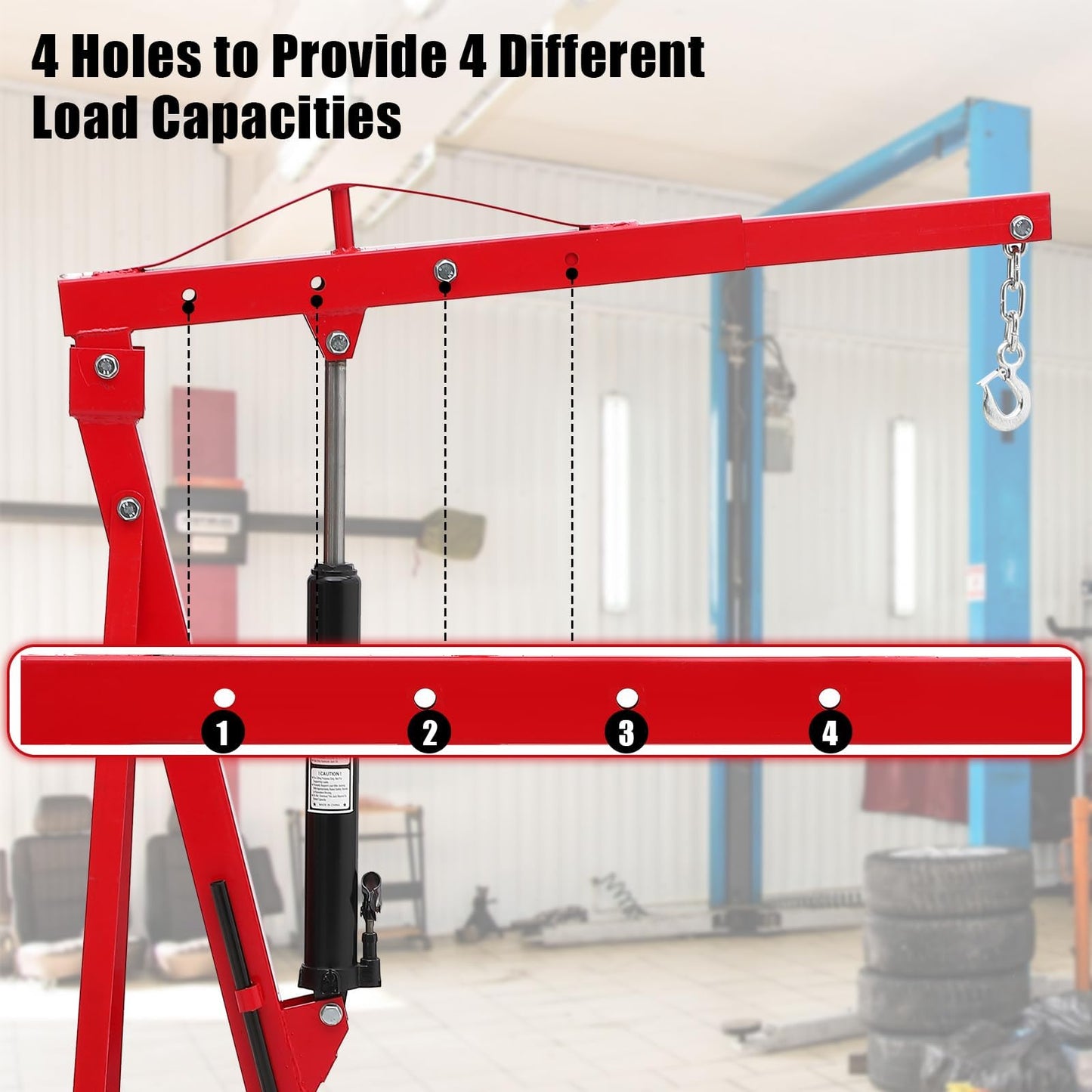EliteEdge 2 Ton Engine Hoist, Folding Cherry Picker Engine Hoist with Lever, 6 Casters, 4400lbs Hydraulic Engine Crane, Heavy Duty Shop Cherry Picker for Garage and Workshop Engine Lifting