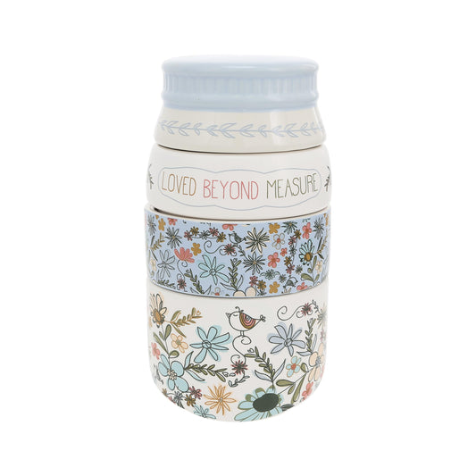 Pavilion Gift Company - Measure - 6.75" x 3.5" Ceramic Stacked Measuring Cups Love Appreciation Baking Kitchenware