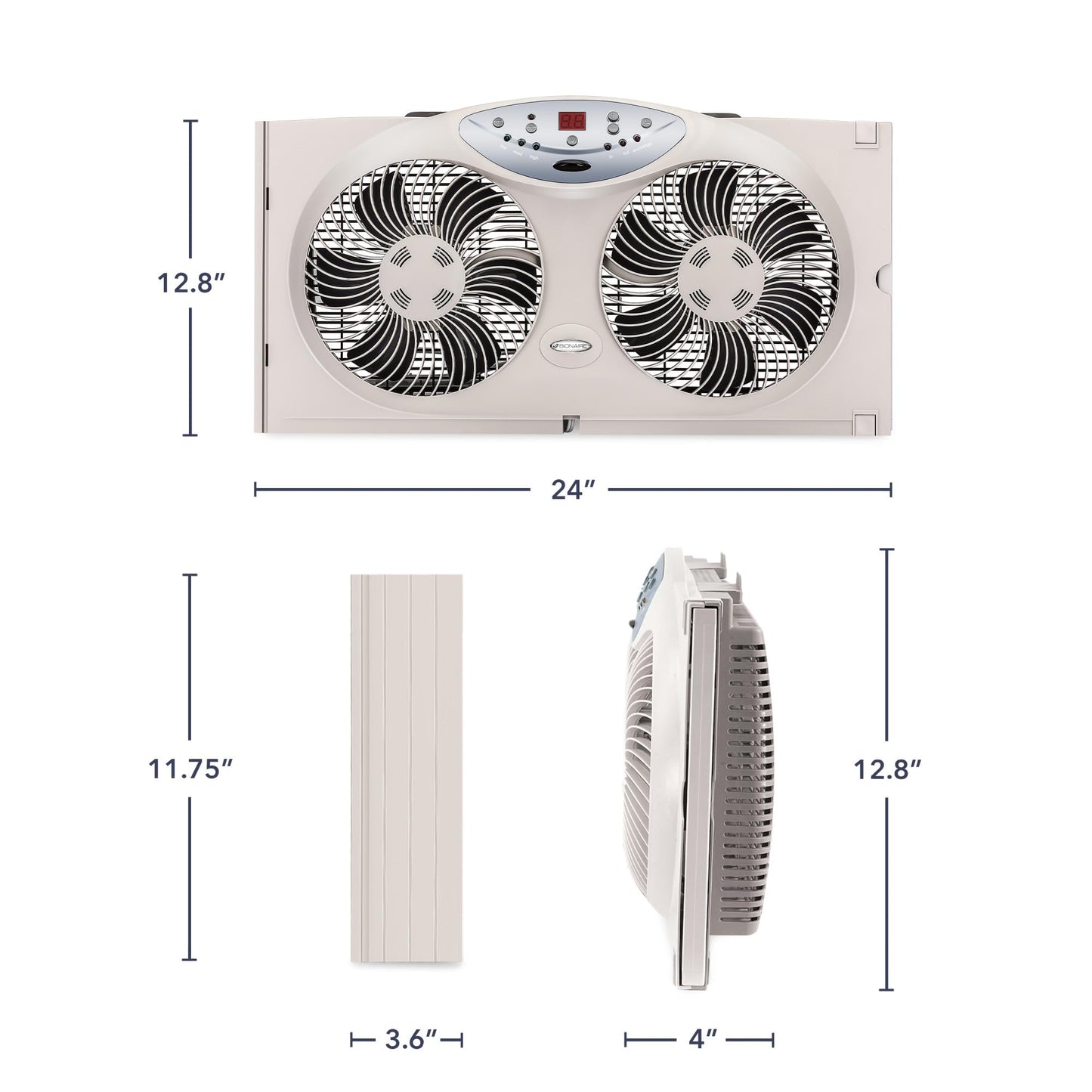 Bionaire Window Fan with Reversible Airflow Blades – 3-Speed Settings, Programmable Thermostat, LED Display, Remote Control, Fits 24–36" Windows, No Assembly Required