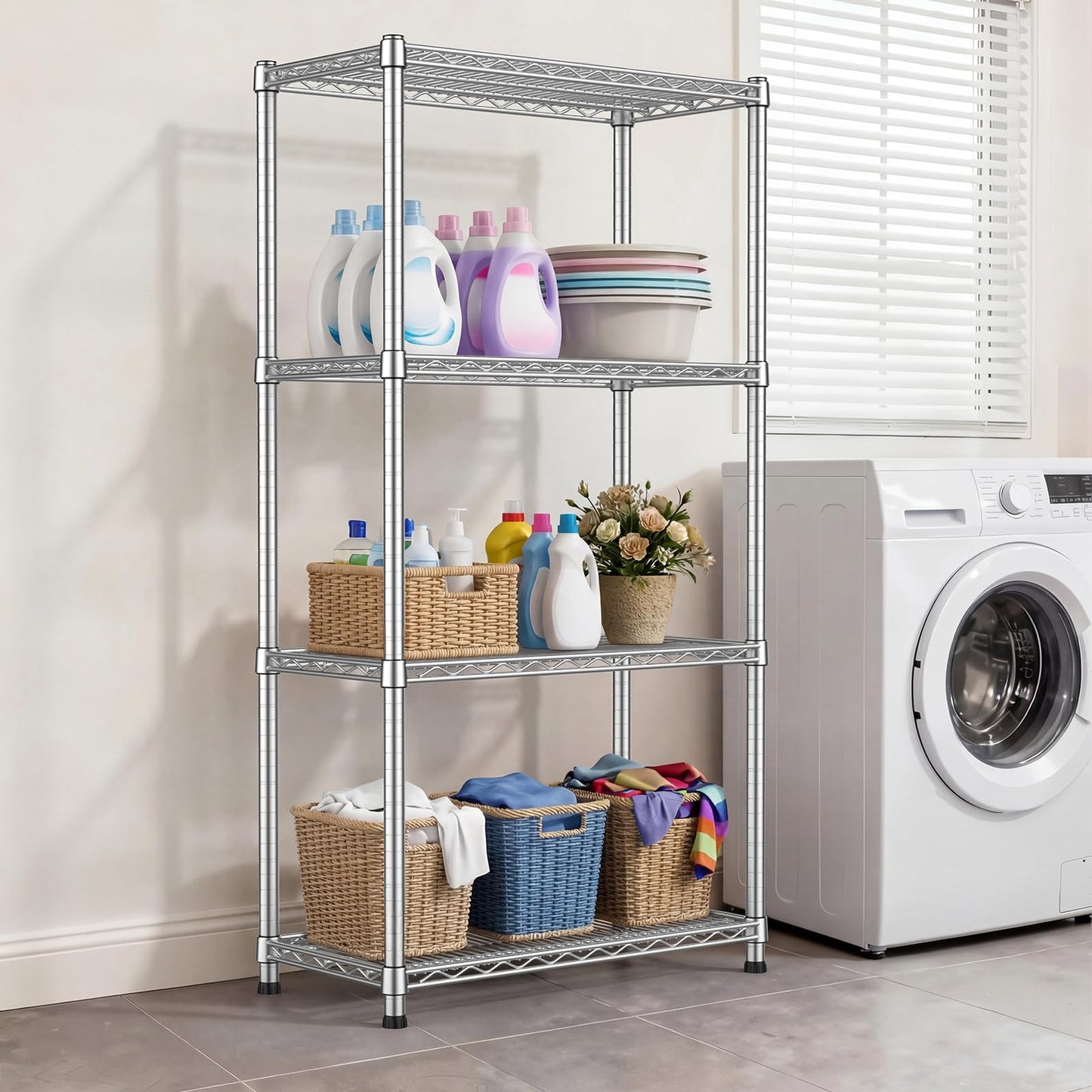Wnkelo Heavy Duty Wire Shelving Unit 4-Tier Adjustable Metal Storage Rack Steel Shelves Metal Wire Shelf for Pantry Laundry Room Closet Garage Kitchen 2200 lbs Capacity 13.8”D x 30”W x 59”H