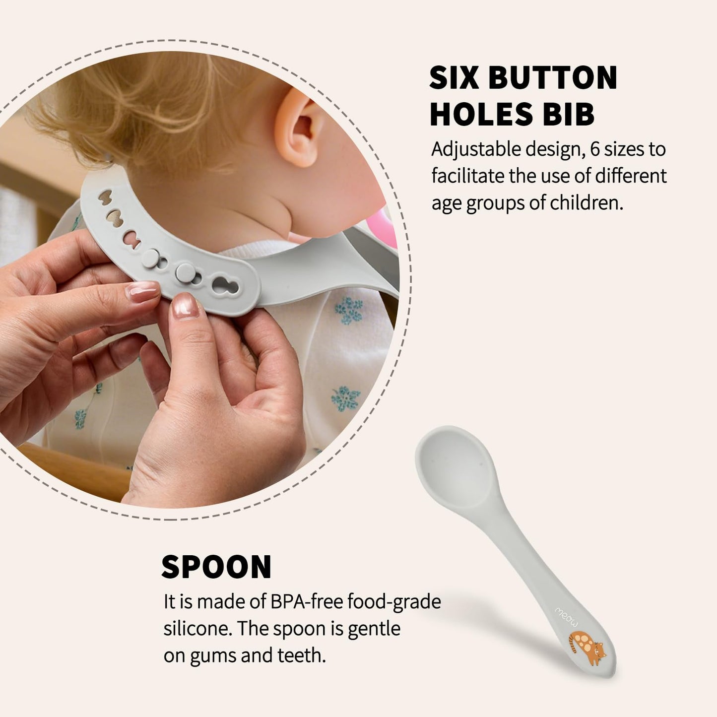 Imagination Junction silicone baby feeding set, Baby Led Weaning Supplies，Cutlery Feeding Supplies, Baby Utensils Feeding Essentials for Starting Solids，5 Piece Set (Gray)
